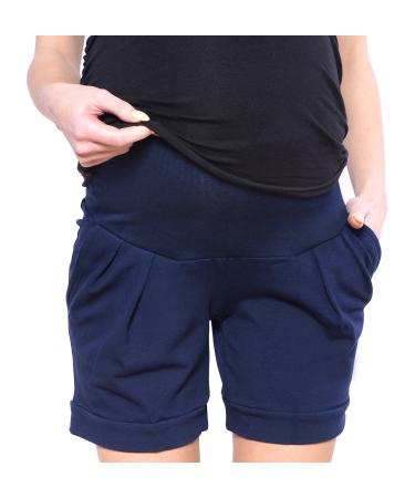 Mija - Maternity Shorts Pants Trousers with Over Bump Panel 1047 10 Navy Blue