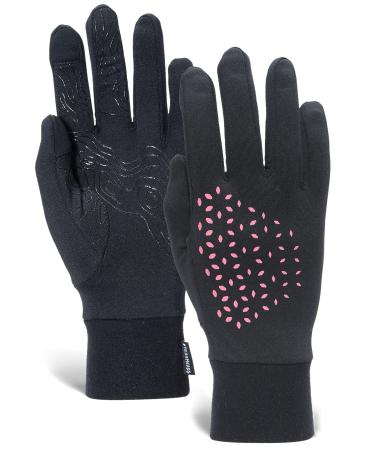 TrailHeads Running Gloves for Women | Lightweight Gloves with Touchscreen Fingers - Black/Pink Reflective Small