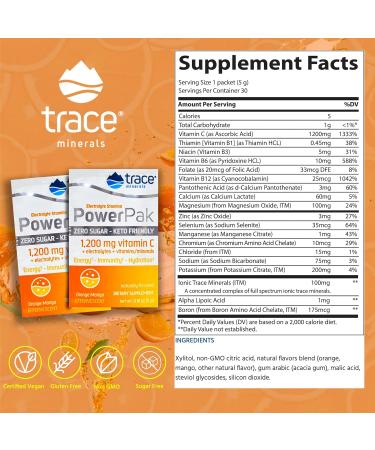 Trace Minerals Power Pak Sugar Free Electrolyte Powder | 1200mg Vitamin C Zinc Magnesium | Keto Friendly Orange Mango | Boost Immunity & Hydration | 60 Packets (2-Pack - Buy Online on GoSupps.com