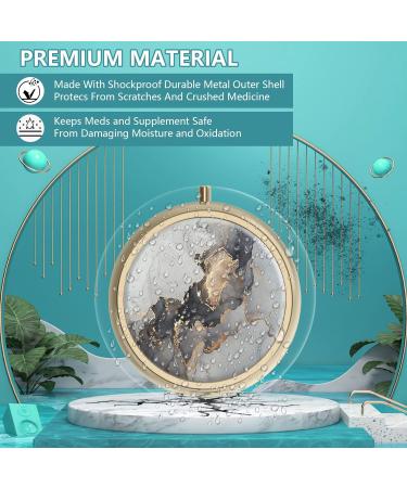 Retro Small Pill Box with Mirror - Travel-Friendly Bronze Case for Vitamins & Supplements - 2 Piece Black Gold Marble Set - Buy Online on GoSupps.com