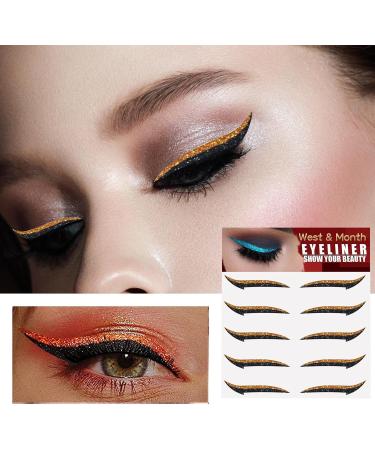 Glitter Eyeliner Stickers - 5 Pairs Glitter Instant -Adhesive Eyeliner Stencil - Eyeliner Tool Makeup Stickers Sparkly Long Lasting Sticker Eyeliner for Women and Girls Orange (Five Pairs) - Buy Online on GoSupps.com