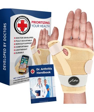 Doctor Developed Thumb Brace / Support [Single] & Doctor Written Handbook - Fully Adjustable to fit any Thumb - Registered Class I Medical Device (Nude) Nude Single