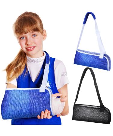 Tondiamo Kids Arm Sling Mesh Shoulder Sling Breathable Shoulder Sling Immobilizer Lightweight Elbow Arm Support for Broken Arm Wrist Elbow Shoulder Support Black and Blue Color 2 Pack (Large)