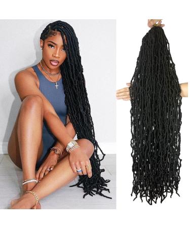 7 Packs Soft Locs 36 inch Goddess Locs Faux Locs Crochet Hair for Black Women Whole Strand Pre-looped Long New Locs Crochet Natural Black Locs Curly Braiding Hair Extension 36 Inch (Pack of 7) 1B