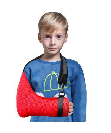 4DflexiSPORT Arm Sling Child (6-7yr red/red trim) Medical Grade Extra Deep Feel-safe Easy-fit Cooling Ultra-comfort Includes Smiley Sticker. Fits R or L arm.