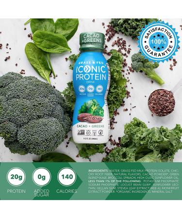 Iconic Cacao + Greens Protein Drinks (12 Pack) | Grass Fed, Organic Veggies & Cacao | Low Carb, Lactose Free, Soy Free | Keto Friendly - Buy Online on GoSupps.com