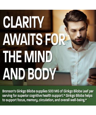 Bronson Ginkgo Biloba 500mg Extra Strength - 120 Vegetarian Capsules for Brain Function & Memory Support - Buy Online on GoSupps.com
