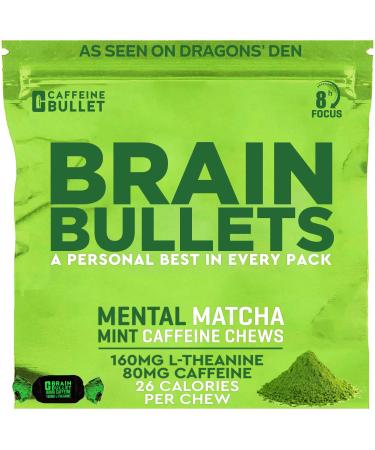80mg Caffeine & 160mg L-Theanine Focus Enhancing Energy Chews (4 Servings) Neuroscience Backed Nootropic Stack Mental Acuity & Cognitive Support | Mint Matcha Flavor Brain Bullet 1 Packet - 4 Chews