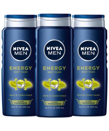 Nivea Men Energy Body Wash with Mint Extract 3 Pack of 16.9 Fl Oz Bottles