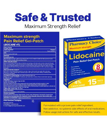 Pharmacy Choice 4% Lidocaine Pain Relief Gel Patches Maximum Strength Numbing Gel Patch for Back Shoulder Muscle Joints Knee Pain Relief 15 Counts - Buy Online on GoSupps.com