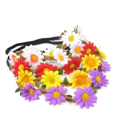 Honbay 5PCS Daisy Flower Bohemian Crown Headband Set with Elastic Ribbon - Buy Online on GoSupps.com