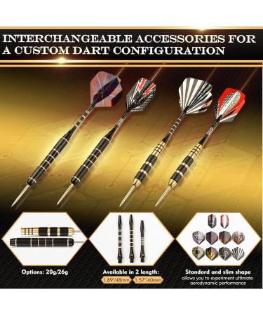Professional Steel Tip Darts Set - 20 and 26 Grams - Aluminum Shafts, Brass Barrels, Sharpener Tool Kit - Carrying Case & Extra Flights Included - Buy Online on GoSupps.com