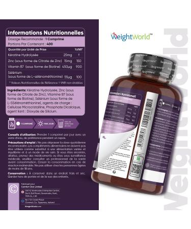 Biotin With Keratin Selenium and Zinc Dietary Supplement - 400 Vegan Tablets For Over 1 Year - For Hair Growth Nails and Beard - D-Biotin With Keratin For Women and Men - Buy Online on GoSupps.com