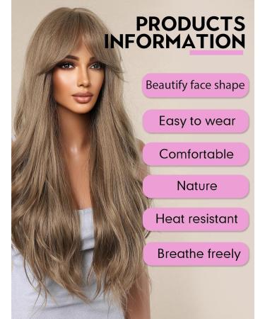 WOKESTAR Long Light Brown Synthetic Hair Wig with Curtain Fringe for Women - Buy Online on GoSupps.com