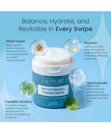 La Pure Korean Toner Pads Large 100 Ct with Witch Hazel Centella Asiatica & Niacinamide Alcohol-Free Gentle Exfoliating Pore & Dark Spot Care 100 Count (Pack of 1) - Buy Online on GoSupps.com
