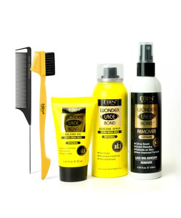 Secure Style Starter - Extra Mega Hold | Lace Holding Gel with Adhesive Spray | Quick Drying Provides All- Day Hold Easy to Apply and No Residue| Include Remover Comb Wig Cap and styling brush