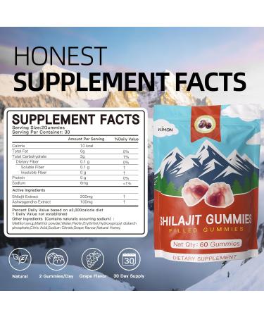KIMON Himalayan Shilajit Gummies - Grape Flavor Natural Shilajit Gummies for Men & Women Energy Booster with Ashwagandha and 85+ Minerals 60 Gummies - Buy Online on GoSupps.com