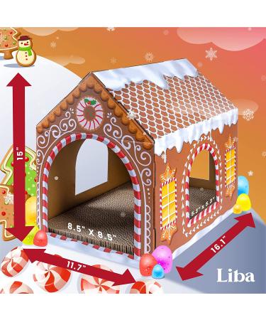 LiBa Cardboard Holiday Cat House with Scratch Pad and Catnip - Christmas Cat Bed and Scratching Toy for Indoor Cats - Buy Online on GoSupps.com
