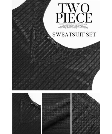 PRETTYGARDEN Women's Summer Casual Two Piece Outfit | Tank Top & Ribbed Knit Long Pants Set | Black Medium Tracksuit - Buy Online on GoSupps.com