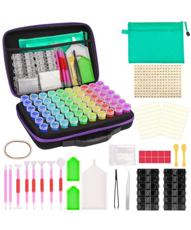 HOHOTIME 60 Slots Diamond Painting Storage Containers 142pcs 5D Diamond Painting Accessories Kit for Diamond Art Craft Jewelry Beads Organizer Diamond Art Storage for DIY Art Craft Purple(60 Jars)