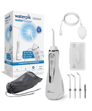 Waterpik Cordless Advanced Water Flosser with 3 Pressure Settings Dental Plaque Removal Tool Ideal for Travel or Small Bathrooms with USB Charger White (WP-580UK) 580 White