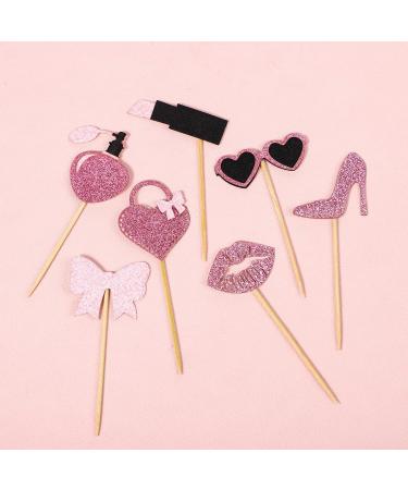 35pcs Princess Cupcake Toppers Pink Glitter Cupcake Topper Glasses High Heel Handbag Lips Lipstick Perfume Bow Tie Girl Cupcake Picks for Barb Party Wedding Baby Shower Birthday Supplies - Buy Online on GoSupps.com