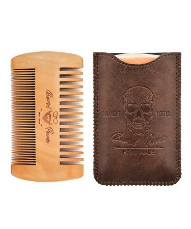 Menesia Wooden Beard Comb with Case for Men Beard, Fine & Coarse Teeth, Men's Wood Pocket Comb for Beards & Mustaches & Hair,Brown Skull Design Brown Skull Comb