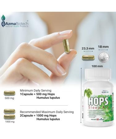 AzmaBiotech Hops Sleep Aid for Adults 1000mg 60 Vegan Capsules Natural Sleep Supplement to Promote Relaxation & Restful Sleep Non-GMO Gluten-Free 30-Day Supply Made in Canada - Buy Online on GoSupps.com