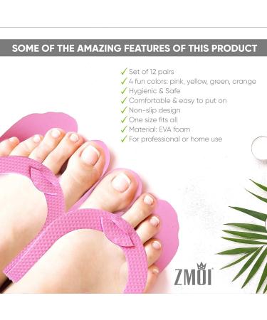 ZMOI Pedicure Slippers - 12 Pairs of Disposable Anti-Slip Flip Flops - One Size Fits All - Comfortable & Safe - 4 Colors - Ideal for Spa & Nail Salon - Buy Online on GoSupps.com