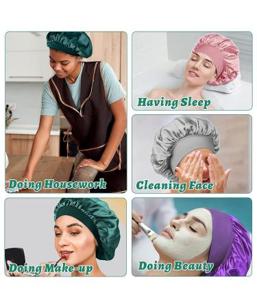 4-Piece Satin Hair Hood & Hair Ties Set | Reusable Sleep Caps for Women & Girls - Protect Hair While Sleeping | Silver Violet Pink Cyan - Buy Online on GoSupps.com