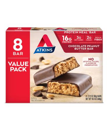 Atkins Chocolate Peanut Butter Protein Meal Bar. Rich in Fiber. Keto-Friendly. Value Pack (8 Bars)