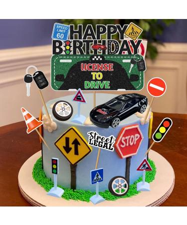 13PCS Driver License Birthday Cake Toppers New Driver Glitter Cake Decoration Driver License Transportation Car Road Signs Theme Party Supplies 16th 17th Learner Driver Birthday Cake Topper - Buy Online on GoSupps.com
