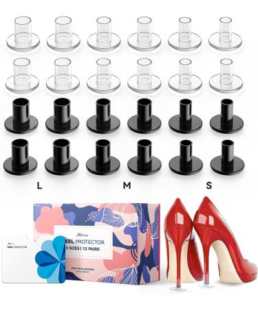 NIIVOO High Heel Protectors - 12 Pairs, 3 Sizes Stiletto Grass Stoppers for Women - Perfect for Weddings/Outdoor Events - No Sinking into Dirt/Bricks - S/M/L Transparent/Black - Buy Online on GoSupps.com
