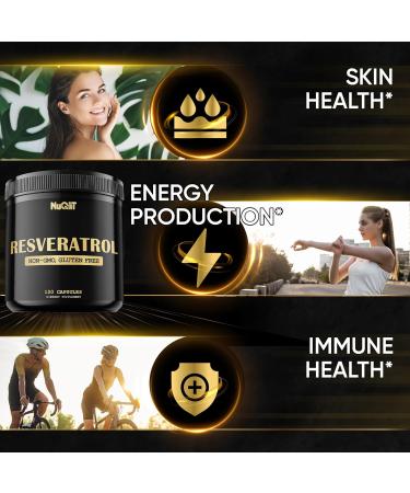 NUQIIT Trans Resveratrol 1000mg Supplement - Impressive Benefits for Immune System Energy Production & Heart Health Support - 120 Vegan Capsules for 2 Months - Buy Online on GoSupps.com