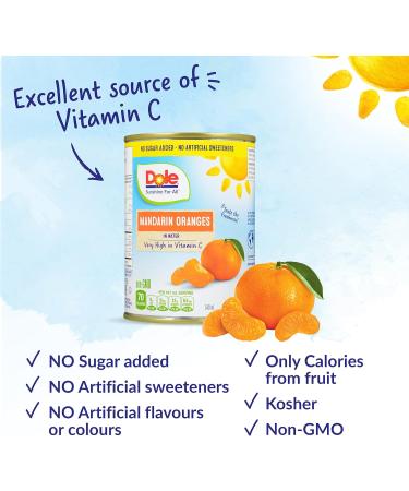Dole Canned Fruit Mandarin Oranges in Water Non-GMO No Sugar Added & No Artificial Sweeteners 540 ml 12 Count Mandarin Oranges 540ml - Buy Online on GoSupps.com