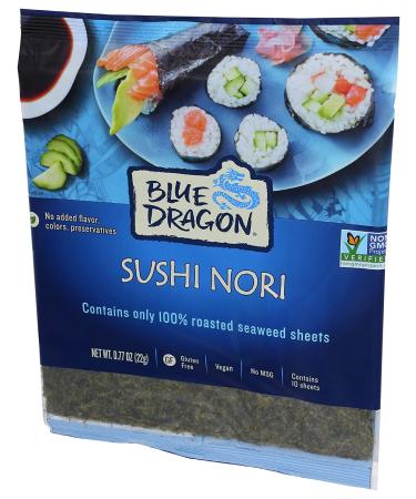 Blue Dragon Sushi Nori 10 Full Sheets - 0.77 Oz | Roasted Seaweed | Gluten-Free & Vegan | 1 Pack - Buy Online on GoSupps.com