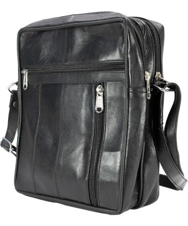 Paul Walter Genuine Leather Black Crossbody Shoulder Bag - Unisex Travel Kit Handbag - Buy Online on GoSupps.com