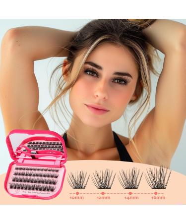 Self Adhesive Eyelashes - 48PCS Pre Glued Lash Clusters Kit | DIY Lash Extension No Glue Needed | Includes Tweezers & Lash Case with Mirror | 10-16MM D Curl - Buy Online on GoSupps.com