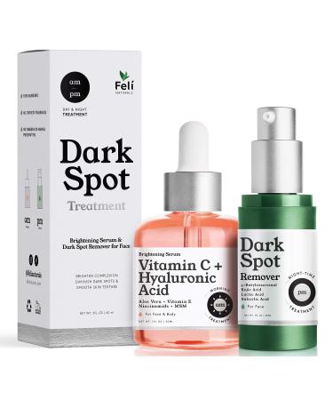 AM/PM Intensive Dark Spot Remover Treatment | Kojic Acid Dark Spot Corrector + Skin Lightening Vitamin C Discoloration Correcting Serum - Clinical Strength Melasma Acne Scar Treatment for Face & Body
