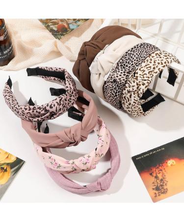 Set of 4 Women's Headbands Hair Bands for Women Wide Knot Headband Fabric Hair Band Headbands for Women's Hair Leopard Headband Hair Accessories for Women Pink - Buy Online on GoSupps.com