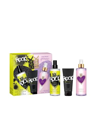 Vera Wang Princess + Rock Princess Body Mist (2) and Shower Gel 3 Piece Gift Set Notes of Peach Jasmine and Vanilla Women's Fragrance Long Lasting Everyday Fragrance