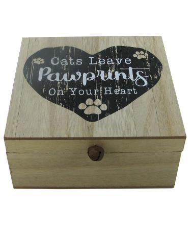 Cat Memory Box Keepsake Cat's Leave Pawprints On Your Heart Ashes Box Wooden