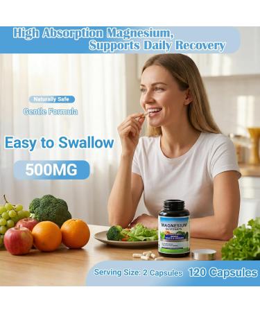 Magnesium Glycinate 500mg with Vitamin D3 | High Absorption Gentle on Stomach | Supports Muscle & Bone Function | 120 Vegan Capsules - Buy Online on GoSupps.com