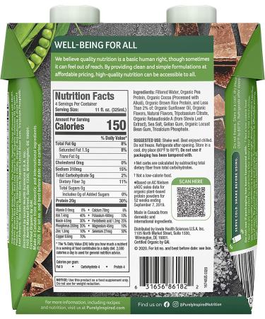 Purely Inspired Organic Protein Shake | 20g Plant Based Protein | Ready to Drink Chocolate Shake | Pack of 12 | Decadent Chocolate Flavor - Buy Online on GoSupps.com