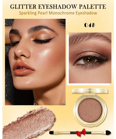 Single Brown Glitter Eyeshadow Pearl Shimmer Eye Shadow Palette with Brush Longwear Waterproof Cream Eyeshadow High Pigmented Ultra-Blendable Sparkly Highlighter Makeup Sombras Para Ojos Con Brillo-04 04# Brown - Buy Online on GoSupps.com