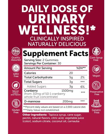 Lunakai Cranberry Supplement Gummies for Women with D-Mannose 1500mg High-Potency Formula for Daily Urinary Tract Support Made in Australia 60ct - Buy Online on GoSupps.com