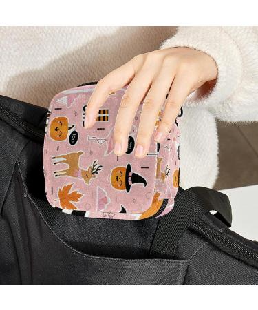 Stylish Menstruation Pad Bag with Zipper | Women's Napkin & Tampon Bags | Halloween Flamingo Hirsch & Pumpkin Designs - Buy Online on GoSupps.com