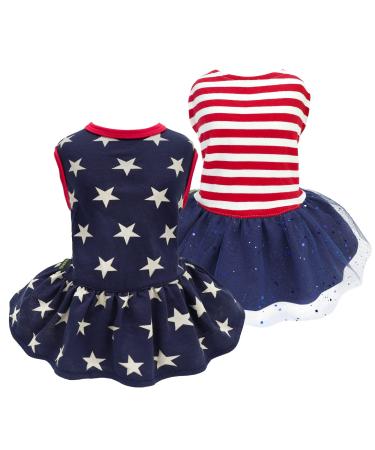 Fitwarm 2-Pack 4th of July Dog Tulle Dress 100% Cotton Patriotic Dog Clothes for Small Dogs Girl Pet Cat Outfit Red White and Blue Large Large 4th Of July