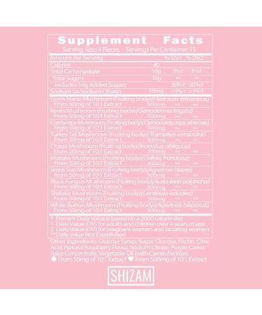 SHIZAM Super-Food Gummies for Adults - 10 Blend Mushroom Complex with Chaga, Lions Mane, Cordyceps, Reishi, Turkeytail - Better Daily Supplement - Buy Online on GoSupps.com