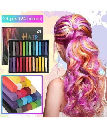 24 Color Hair Chalk Set for Girls - Washable Temporary Hair Color with Comb & Clips - Perfect Gift for Kids & Adults - Buy Online on GoSupps.com